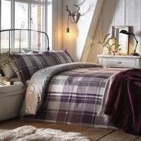 Dreams & Drapes Colville Check-100% Brushed Duvet Cover Set, 100% Cotton, Plum, Super-King Bed