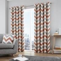 Fusion - Chevron - 100% Cotton Ready-Made Pair of Eyelet Curtains - 90" Width x 72" Drop (229 x 183cm) in Teracotta