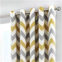 Fusion Chevron Zig Zag 100% Cotton Fully Lined Eyelet Curtains Ochre