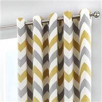 Fusion - Chevron - 100% Cotton Ready-Made Pair of Eyelet Curtains - 66" Width x 90" Drop (168 x 229cm) in Ochre