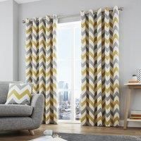 Fusion - Chevron - 100% Cotton Ready-Made Pair of Eyelet Curtains - 90" Width x 90" Drop (229 x 229cm) in Ochre