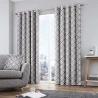 Fusion - Brooklyn - 100% Cotton Ready Made Pair of Eyelet Curtains - 66" Width x 72" Drop (168 x 183cm) in Grey
