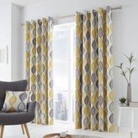 Lennox Grey & Yellow Eyelet Lined Curtains Sold & Priced per pair
