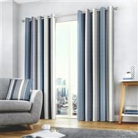 Fusion - Whitworth Stripe - 100% Cotton Pair of Eyelet Curtains - 46" Width x 54" Drop (117 x 137cm) in Blue