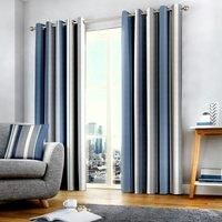 Fusion - Whitworth Stripe - 100% Cotton Pair of Eyelet Curtains - 90" Width x 72" Drop (229 x 183cm) in Blue