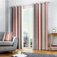Fusion - Whitworth Stripe - 100% Cotton Pair of Eyelet Curtains - 90" Width x 72" Drop (229 x 183cm) in Blush