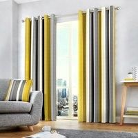 Fusion - Whitworth Stripe - 100% Cotton Pair of Eyelet Curtains - 66" Width x 54" Drop (168 x 137cm) in Ochre