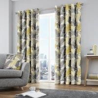 Fusion - Tropical - 100% Cotton Pair of Eyelet Curtains - 46" Width x 72" Drop (117 x 183cm) in Ochre
