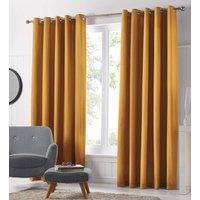 Fusion - Freya - 100% Cotton Pair of Eyelet Curtains - 46" Width x 54" Drop (117 x 137cm) in Ochre