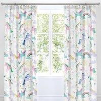 Bedlam Rainbow Unicorn-Pair of Pencil Pleat Curtains, Multicolour, 66" Width x 72" Drop (168 x 183cm)