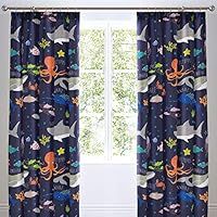 Bedlam Sea Life-Glow in The Dark Pair of Pencil Pleat Curtains, Cotton, Multicolour, 66" Width x 72" Drop (168 x 183cm)