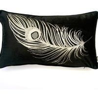 Black Velvet Filled Cushion Gold Metallic Animal Print Feather Boudoir Cushions