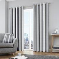 Fusion - Whitworth Stripe - 100% Cotton Pair of Eyelet Curtains - 66" Width x 90" Drop (168 x 229cm) in Grey