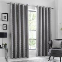 Curtina Oriental Squares Geometric Textured Eyelet Lined Curtains, Silver, 46 x 54 Inch, 96% Polyester, 4% Metallic, W117cm (46") x D137cm (54")