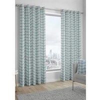 Fusion Delft Leaf Print 100% Cotton Eyelet Lined Curtains, Duck Egg, 90 x 90 Inch, 52% Polyester / 48%, W229cm x D229cm (90")
