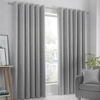 Fusion Strata Woven Eyelet Lined Curtains, Silver, 46 x 54 Inch, 100% Polyester, W117cm (46") x D137cm (54")