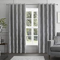 Curtina Chateau-Jacquard Pair of Eyelet Curtains, Polyester, Silver, 66" Width x 72" Drop (168 x 183cm)