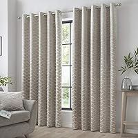 Curtina Kendal-Jacquard Pair of Eyelet Curtains, Polyester, Natural, 46" Width x 54" Drop (117 x 137cm)