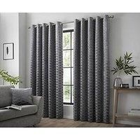 Chenille Eyelet Curtains Geometric Heavy Ready Made Lined Ring Top Curtain Pairs