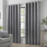 Curtina Kendal-Jacquard Pair of Eyelet Curtains, Polyester, Charcoal, 66" Width x 54" Drop (168 x 137cm)