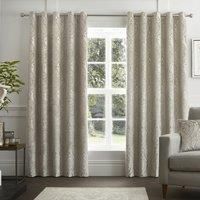 Luxury Embossed Floral Damask Eyelet Curtains OR Cushions - Silver / Natural