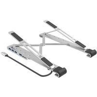 Properav Aluminium Folding Ergonomic Laptop Stand with 100W PD USB-C Charging Hub & 4 x USA-A Ports for Dell, Toshiba, HP, Samsung, MacBook, Lenovo Secure Fit Pads
