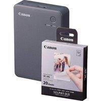 CANON SELPHY QX20 Portable Colour Photo Wireless Printer & XC-20L 54 x 85 mm Photo Paper & Ink Set - Dark Grey, 20 Sheets, Silver/Grey