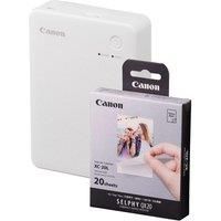 CANON SELPHY QX20 Portable Colour Photo Wireless Printer & XC-20L 54 x 85 mm Photo Paper & Ink Set - Sand White, 20 Sheets, White