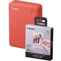 CANON SELPHY QX20 Portable Colour Photo Wireless Printer & XC-20L 54 x 85 mm Photo Paper & Ink Set - Terracotta Red, 20 Sheets, Red