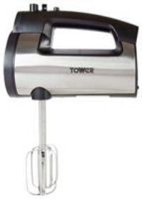 Tower T12016 NEW Hand Mixer 6 Speed Settings Turbo Function 300W Silver & Black