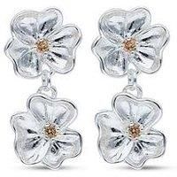The Love Collection Sterling Silver Flower Double Drop Earrings