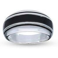 Gents Sterling Silver Black Detail Band Ring