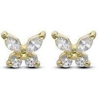 The Love Collection Sterling Silver Gold Plated Cz Butterfly Stud Earrings