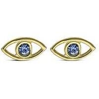 The Love Collection Sterling Silver Gold Plated Blue Cz Evil Eye Stud Earrings