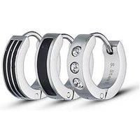 The Love Silver Collection Stainless Steel Set Of 3 Gents Huggie Earrings