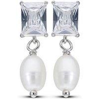 The Love Silver Collection Sterling Silver Fresh Water Pearl & Cubic Zirconia Drop Earrings