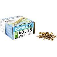 OPTIMAXX Woodscrews - 4.0 x 25mm - Box of 200 - Self-Countersinking Head - Double Reinforced Collar - Razor Sharp Point