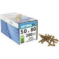 OPTIMAXX C288-540 Woodscrews - 5.0 x 80mm - Box of 200 - Self-Countersinking Head - Double Reinforced Collar - Razor Sharp Point, Silver