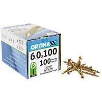 OPTIMAXX Woodscrews - 6.0 x 100mm - Box of 100 - Self-Countersinking Head - Double Reinforced Collar - Razor Sharp Point