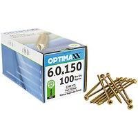 OPTIMAXX Woodscrews - 6.0 x 150mm - Box of 100 - Self-Countersinking Head - Double Reinforced Collar - Razor Sharp Point