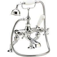 Hudson Reed BC304HX Topaz Traditional Bathroom Kit, Crosshead Handles and Hexagonal Collars, 320mm x 350mm, Chrome/White, Deck Mounted Bath Shower Mixer Tap, Set of 5 Pieces
