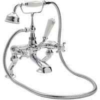 Hudson Reed White Topaz With Crosshead & Domed Collar Deck Mounted Bath Shower Mixer - Chrome / White