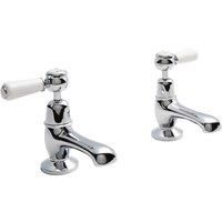 Old London Hudson Reed BC301DL Topaz Traditional Bathroom Lever Handle Basin Taps, 122mm x 66mm, White Dome Collar