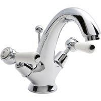 Hudson Reed White Topaz With Lever & Domed Collar Mono Basin Mixer - Chrome / White