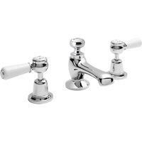 Old London BC307DL Topaz | Traditional Bathroom 3 Tap Hole Basin Mixer Taps with Lever Handles and Domed Collars with Pop-Up Waste, 94mm x 246mm, Chrome/White