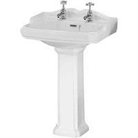 Old London Nuie CLG004 Legend | Traditional Bathroom 2 Tap Hole Basin with Full Pedestal, 915mm x 590mm, White