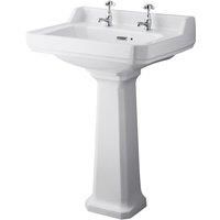 Hudson Reed Richmond 600mm Basin & Pedestal (2 Tap Hole) - White