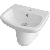 Wall Mounted Bathroom Wash Basin & Semi Pedestal 450mm 1 Tap Hole Modern Sink
