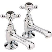 Hudson Reed Old London BC401HX Topaz | Traditional Bathroom Single Basin Taps with Crosshead Handles and Hexagonal Collars, 141mm x 66mm, Chrome/Black