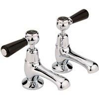 Old London BC401DL Topaz | Traditional Bathroom Single Basin Taps with Lever Handles and Domed Collars, 122mm x 66mm, Chrome/Black